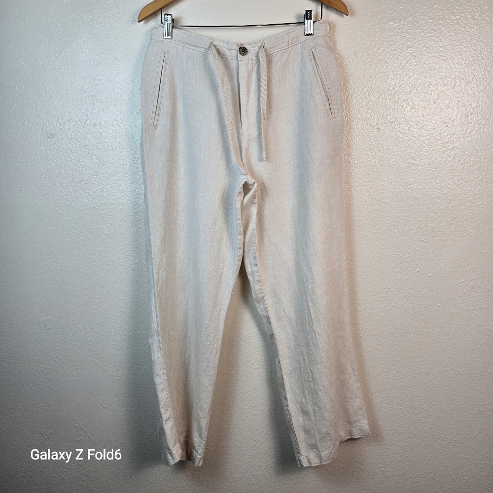 Tasso Elba Island Men 100% LINEN Pants 32x30 Beige Resort Casual Summer Trousers